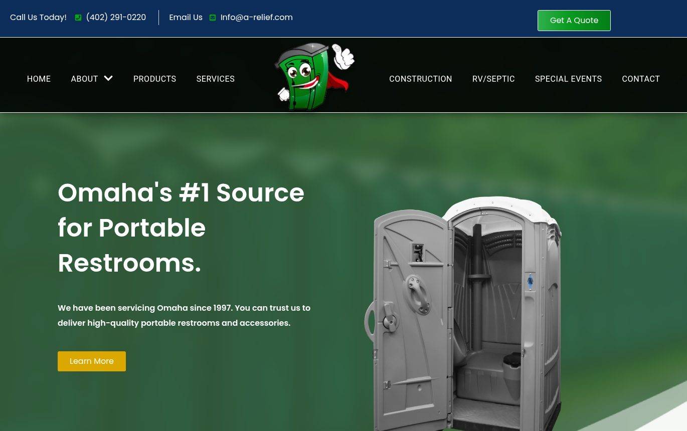 Screenshot of the A-Relief Services Inc website