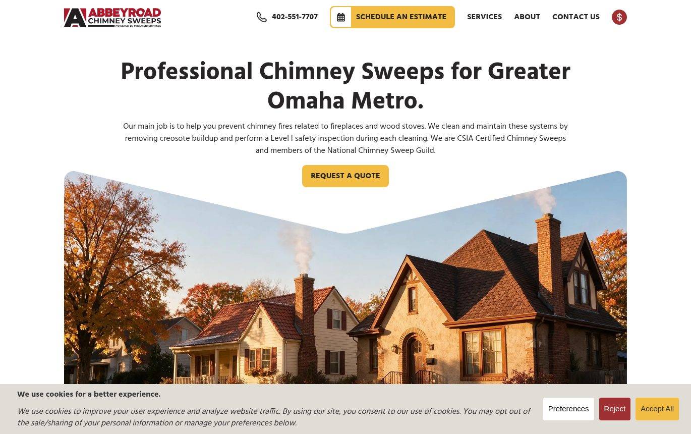 Screenshot of the Abbey Road Chimney Sweeps website