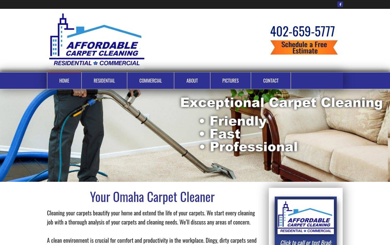 Screenshot of the Affordable Carpet Cleaning Omaha website