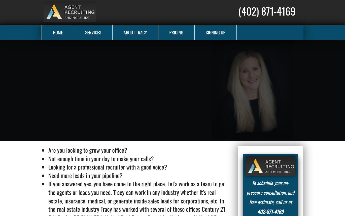 Screenshot of the Agent Recruiting & More, Inc. website