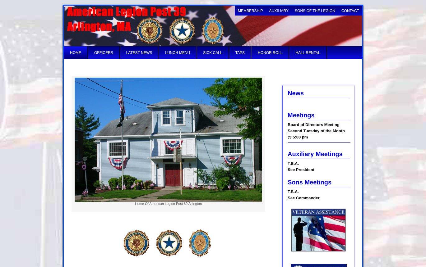 Screenshot of the American Legion Post 39 of Arlington website