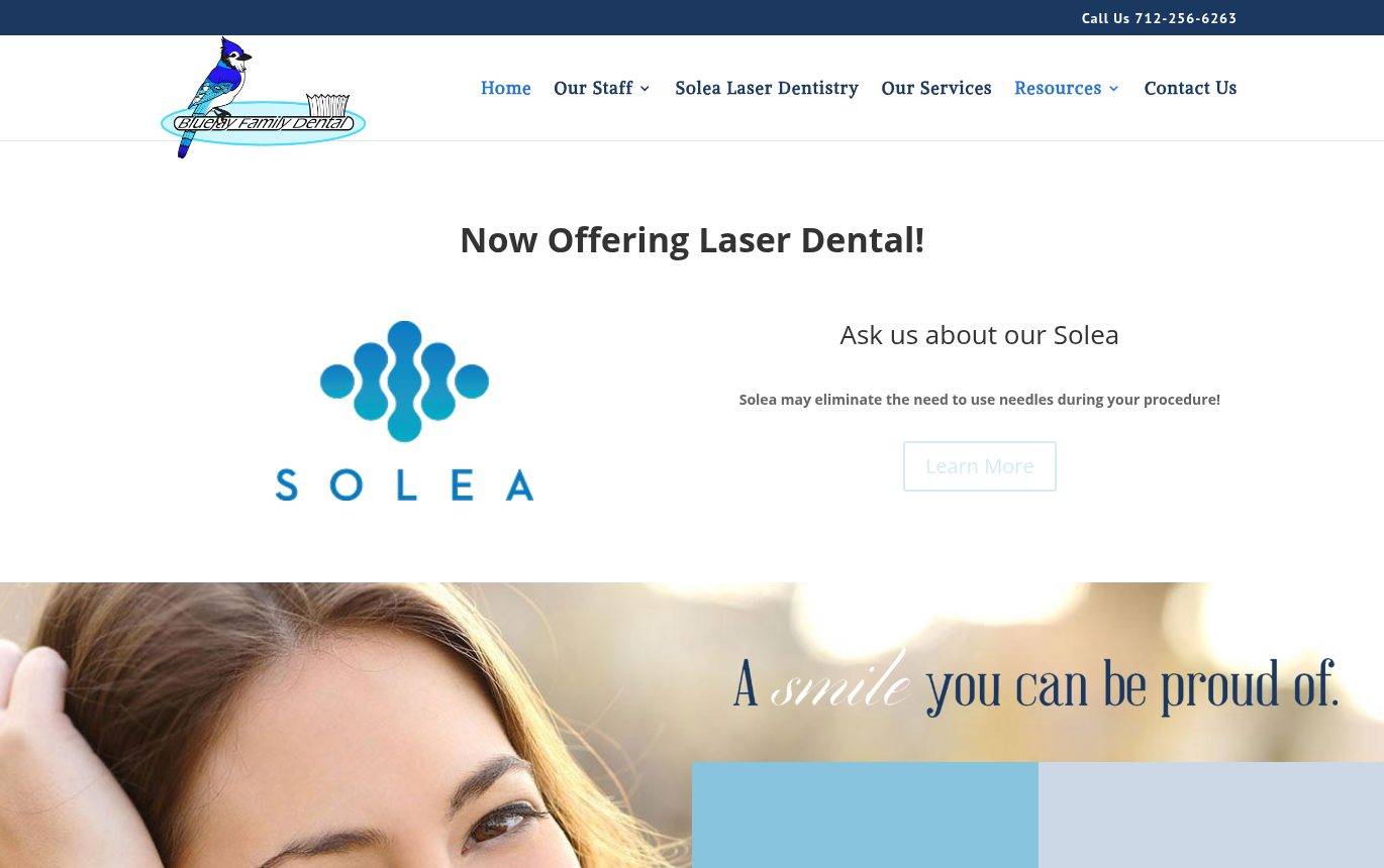 Screenshot of the Bluejay Family Dental website