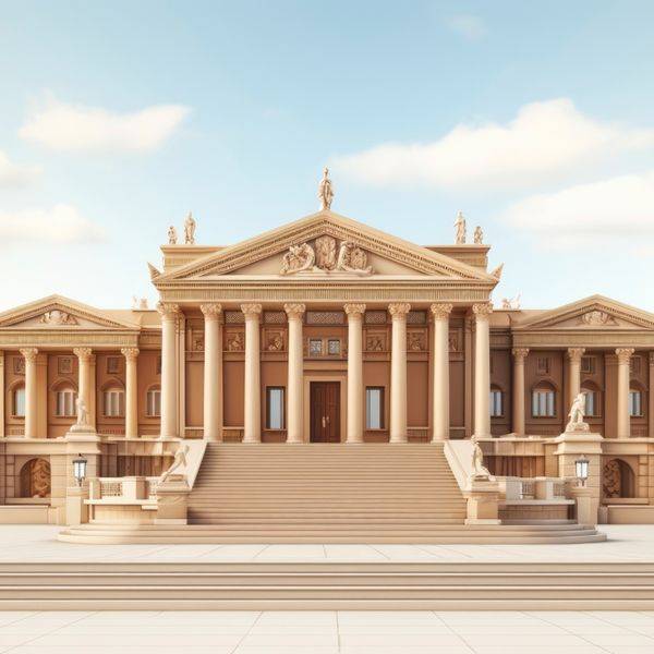 Illustration of a classical courthouse with columns and wide front steps