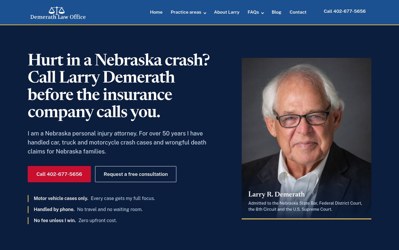 Screenshot of the Demerath Law Office website