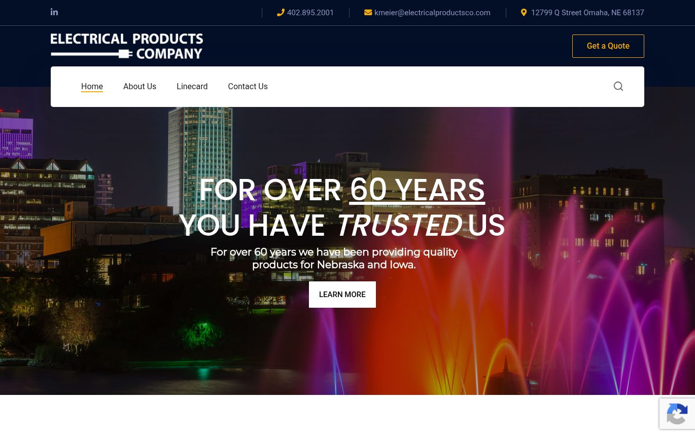 Screenshot of the Electrical Products Company website