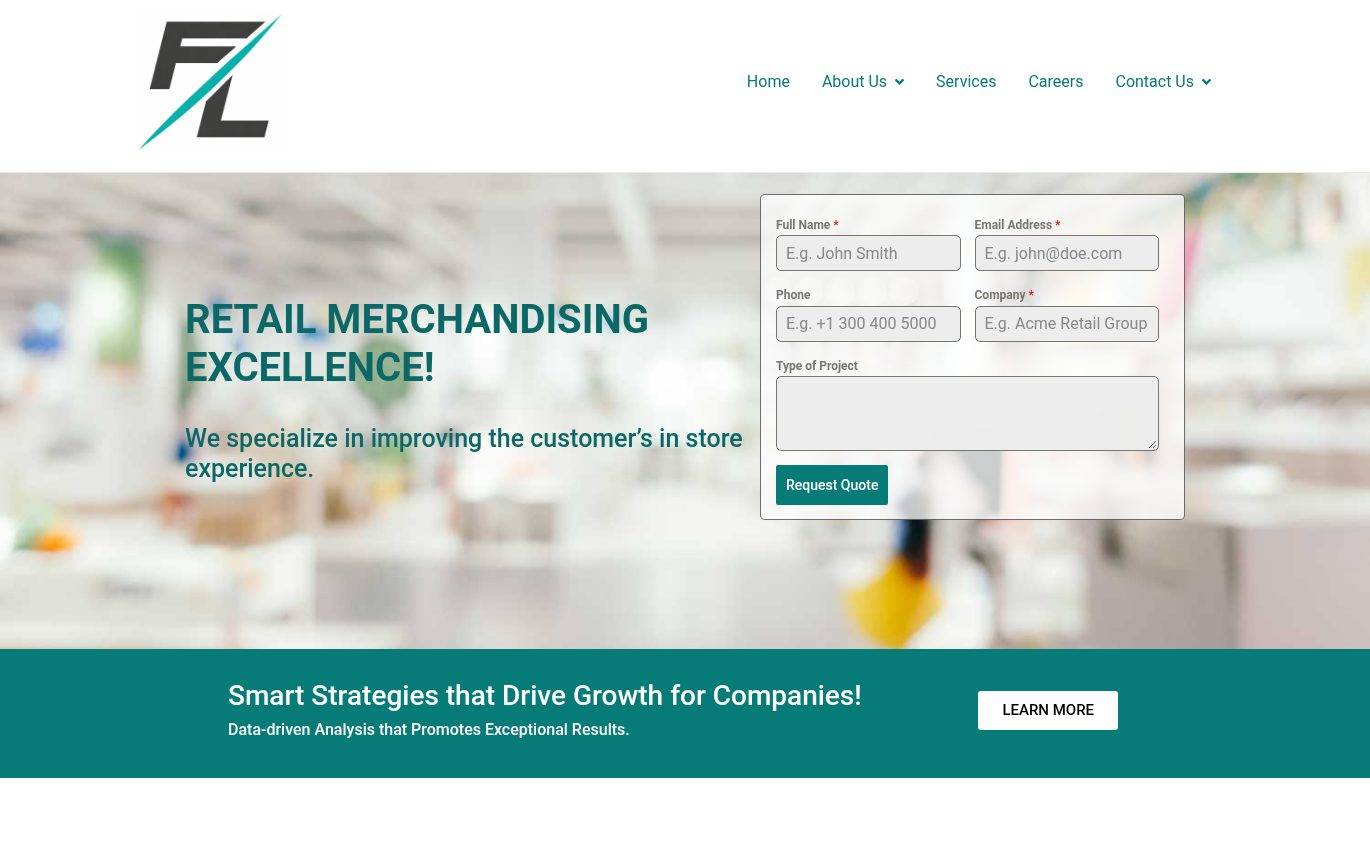 Screenshot of the Front Line Merchandising website