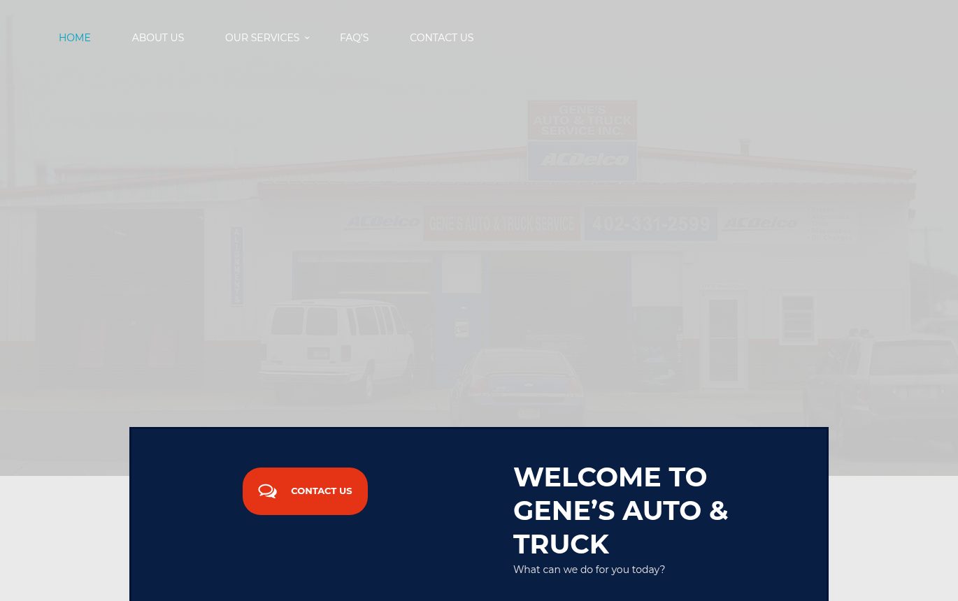Screenshot of the Gene's Auto & Truck Service, Inc. website