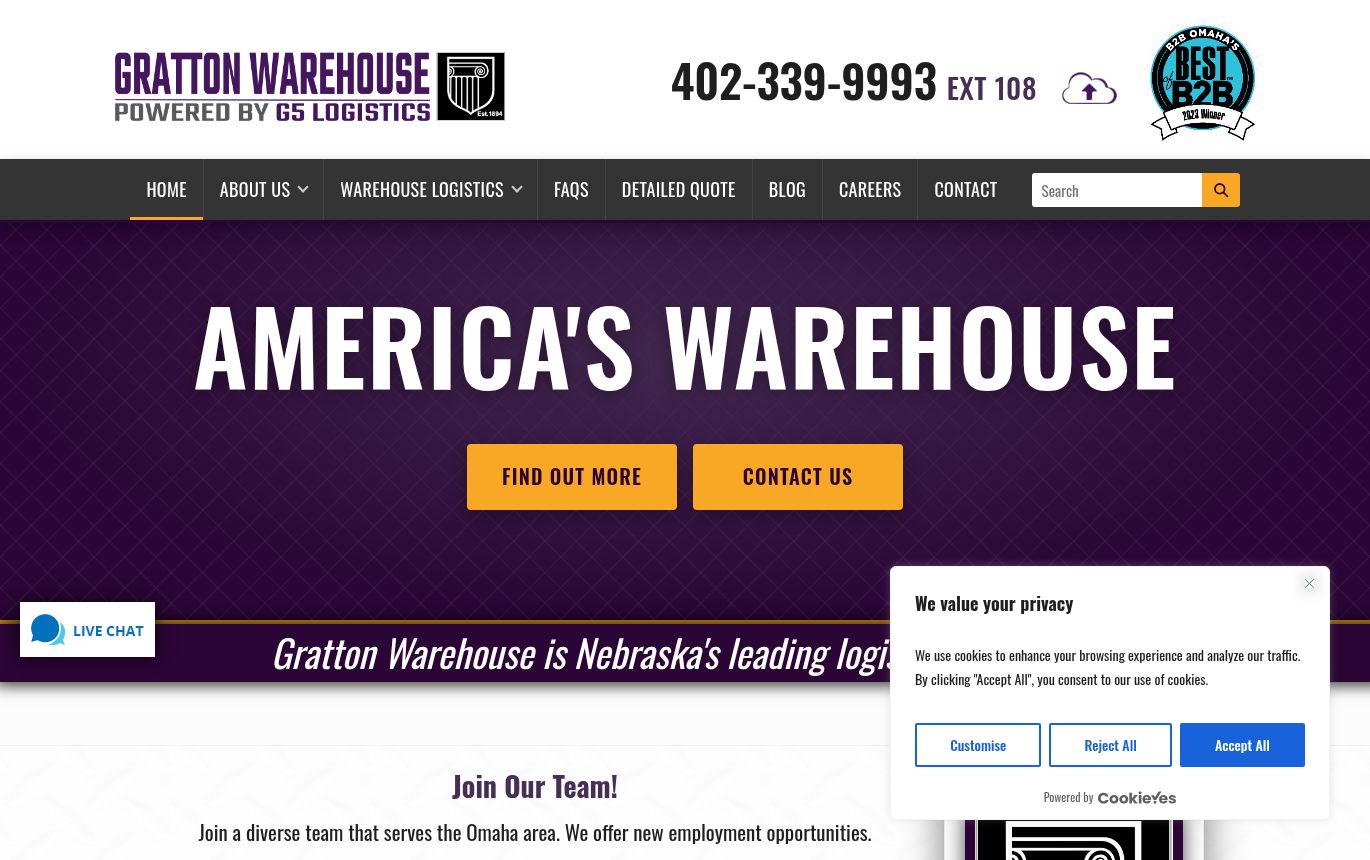 Screenshot of the Gratton Warehouse website