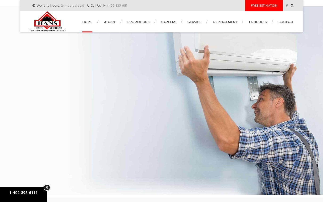 Screenshot of the Hans Heating and Air Conditioning website