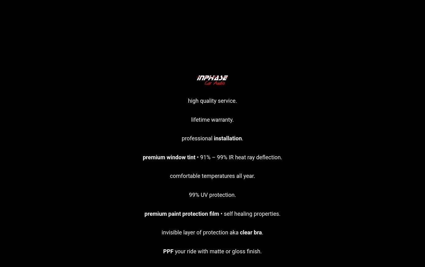 Screenshot of the Inphase Window Tint & Clear Bra website