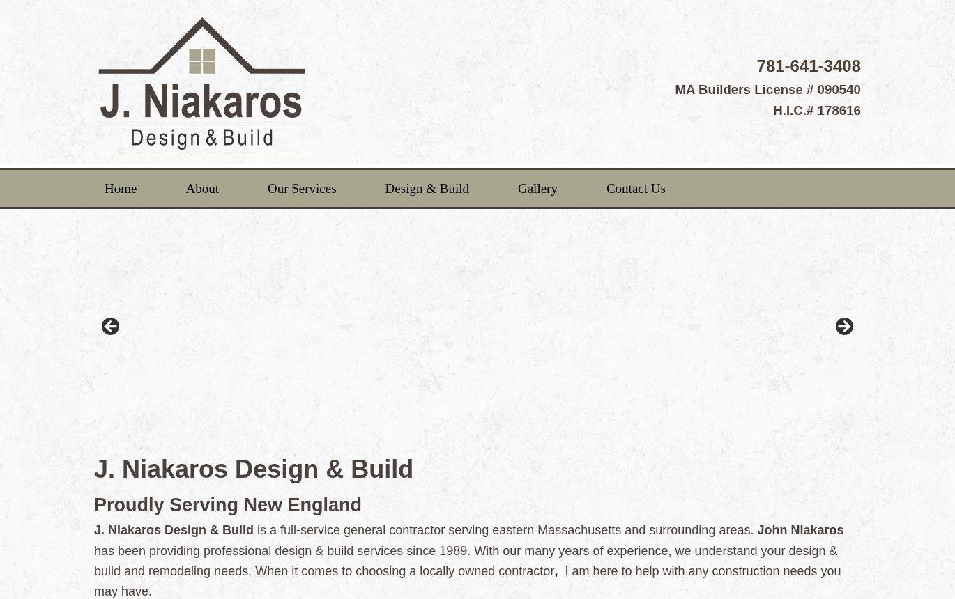 Screenshot of the J. Niakaros Design & Build website