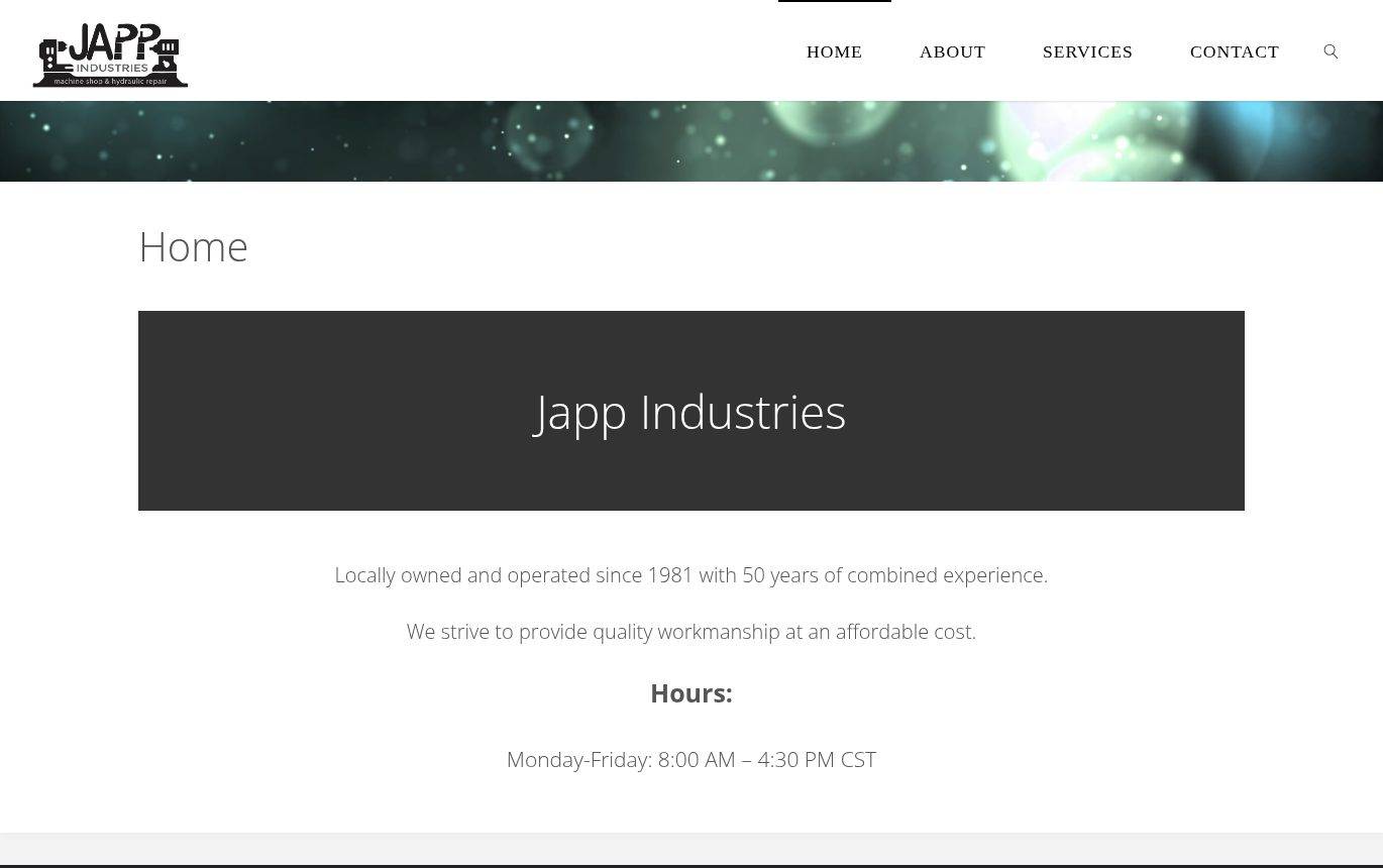 Screenshot of the Japp Industries website