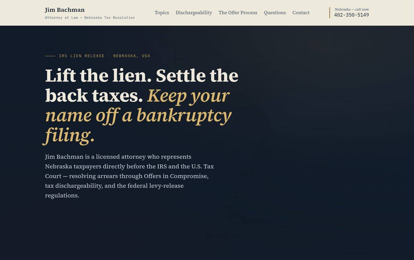 Screenshot of the Jim Bachman, Attorney at Law website