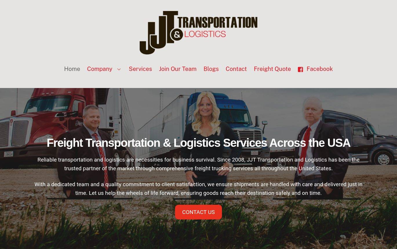 Screenshot of the JJT Transportation & Logistics website