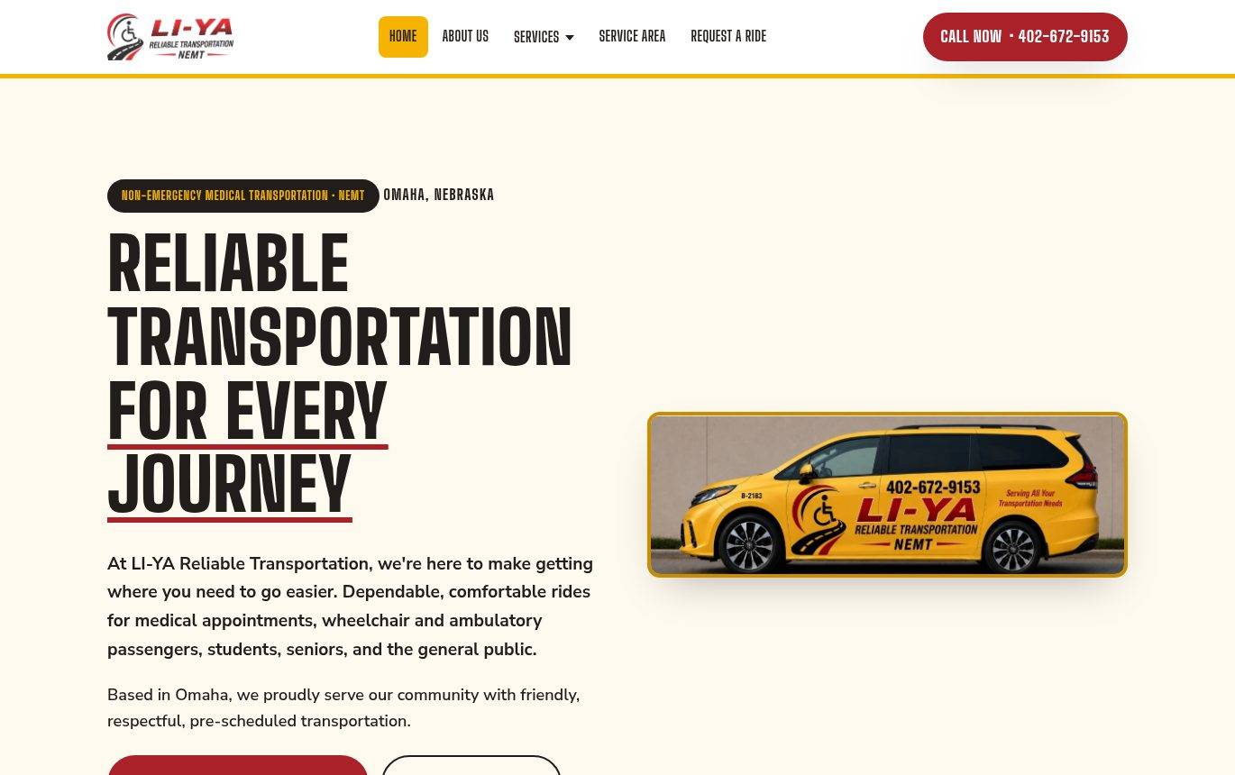 Screenshot of the LI-YA Reliable Transportation website