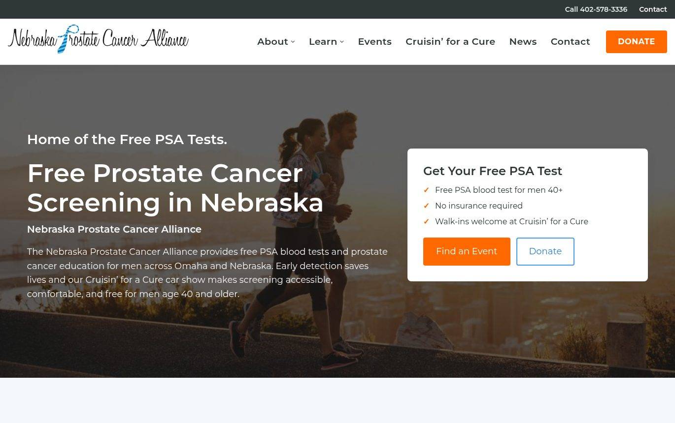 Screenshot of the Nebraska Prostate Cancer Alliance website