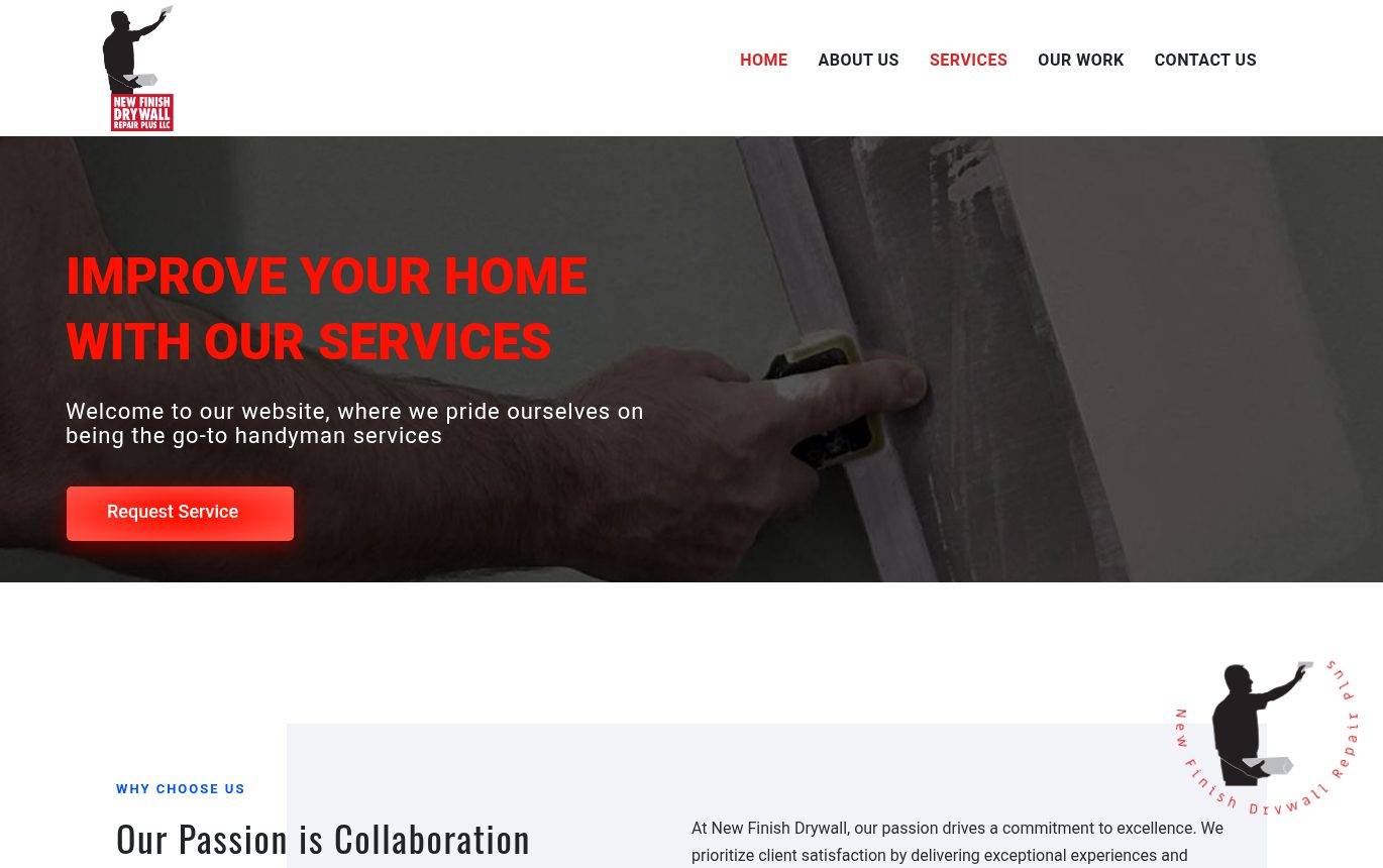 Screenshot of the New Finish Drywall Repair Plus LLC website