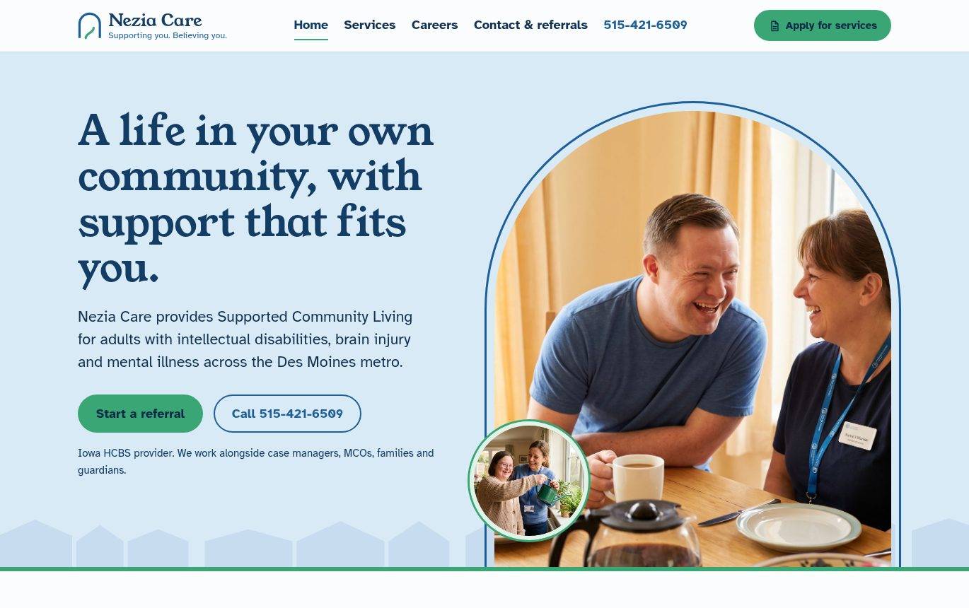 Screenshot of the Nezia Care LLC website