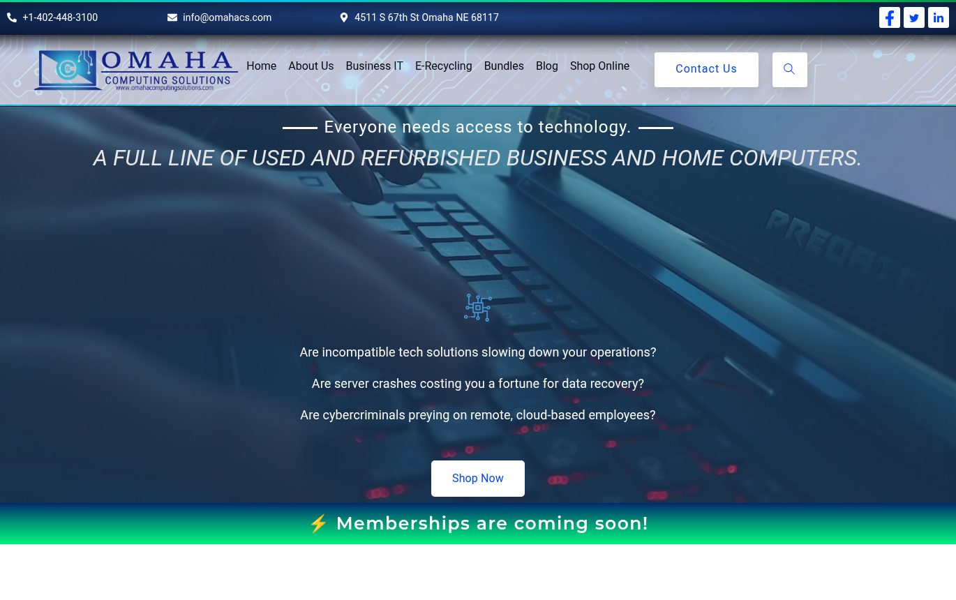 Screenshot of the Omaha Computing Solutions website