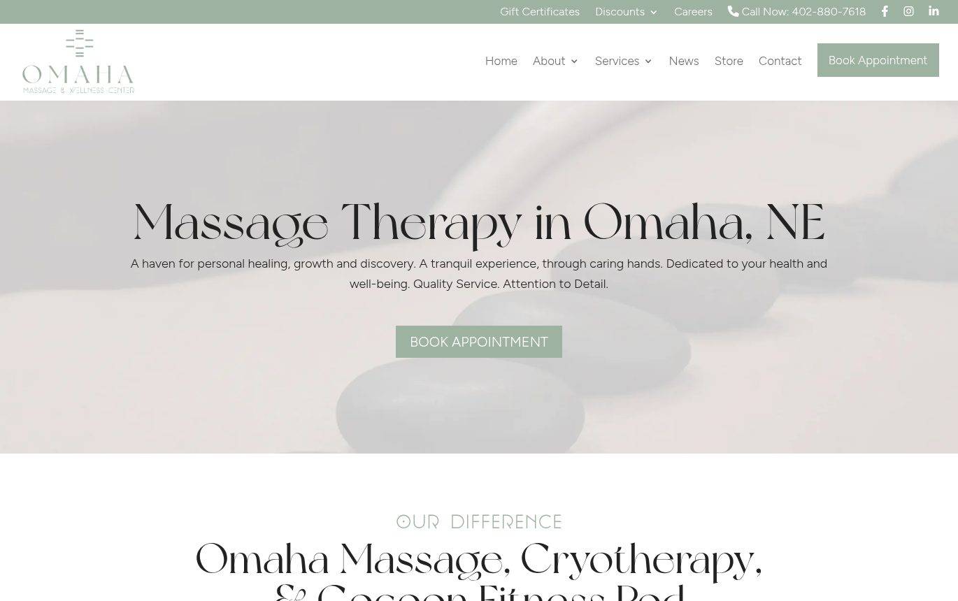 Screenshot of the Omaha Massage & Wellness Center website