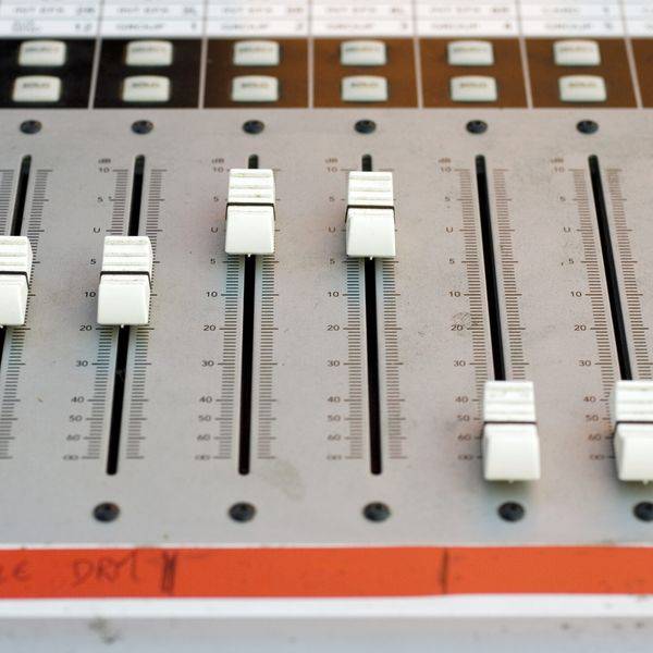 Audio mixing board used for radio production