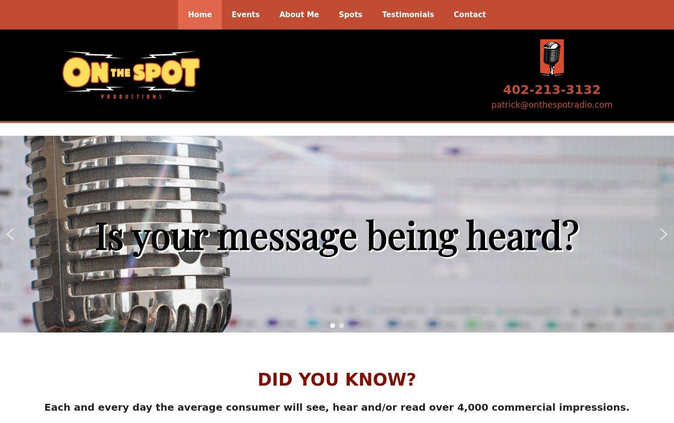 Screenshot of the On The Spot Radio website