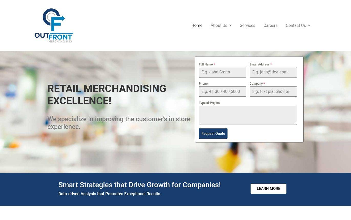 Screenshot of the Out Front Merchandising website