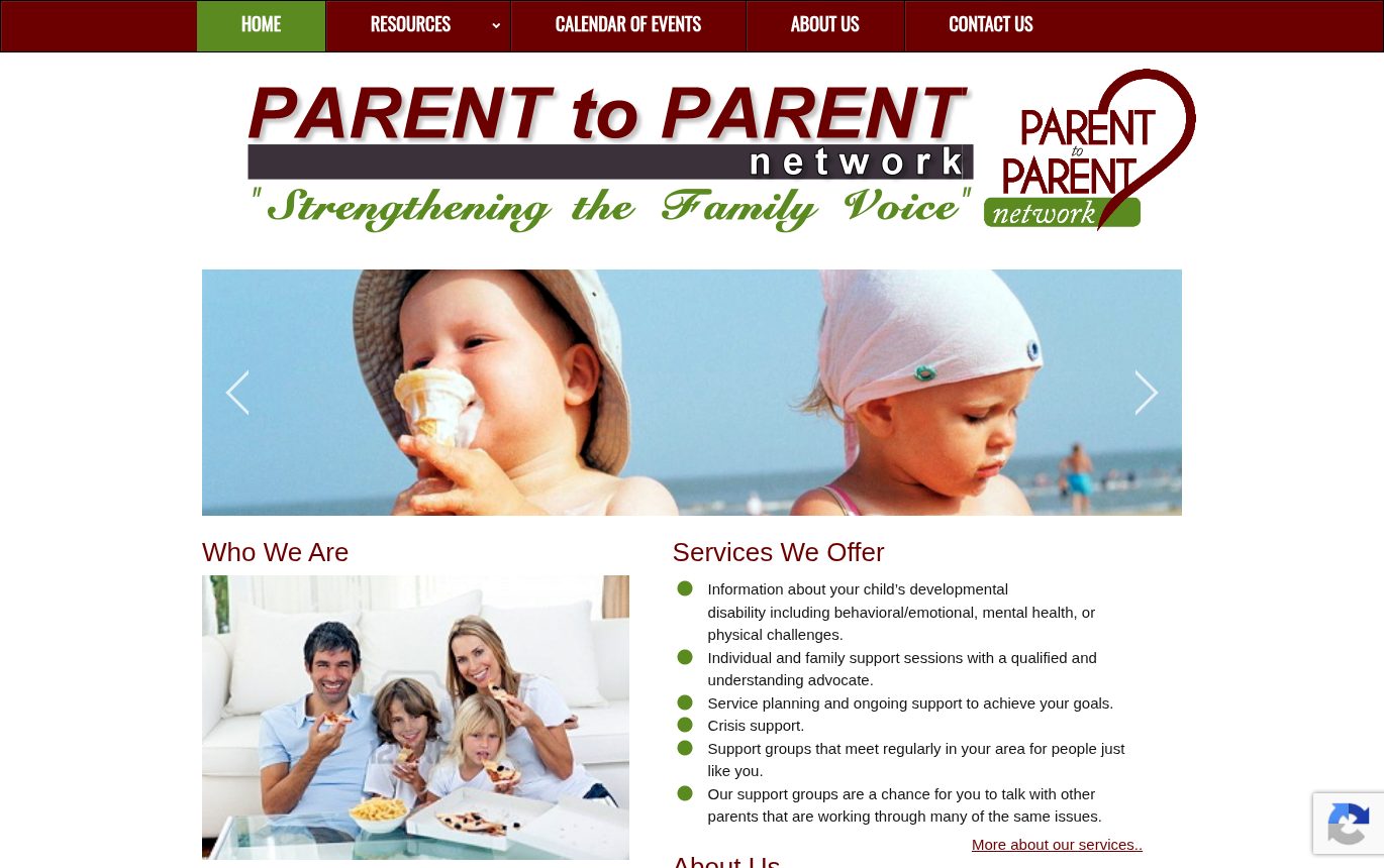 Screenshot of the Parent to Parent Network website