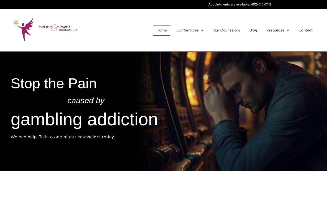 Screenshot of the Peace and Power Counseling website