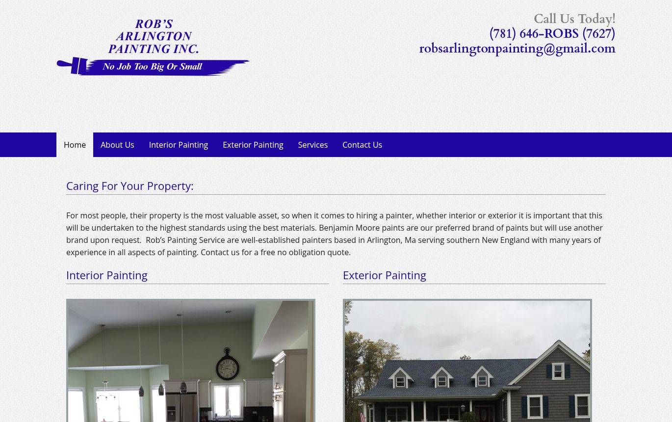 Screenshot of the Rob's Arlington Painting Inc website