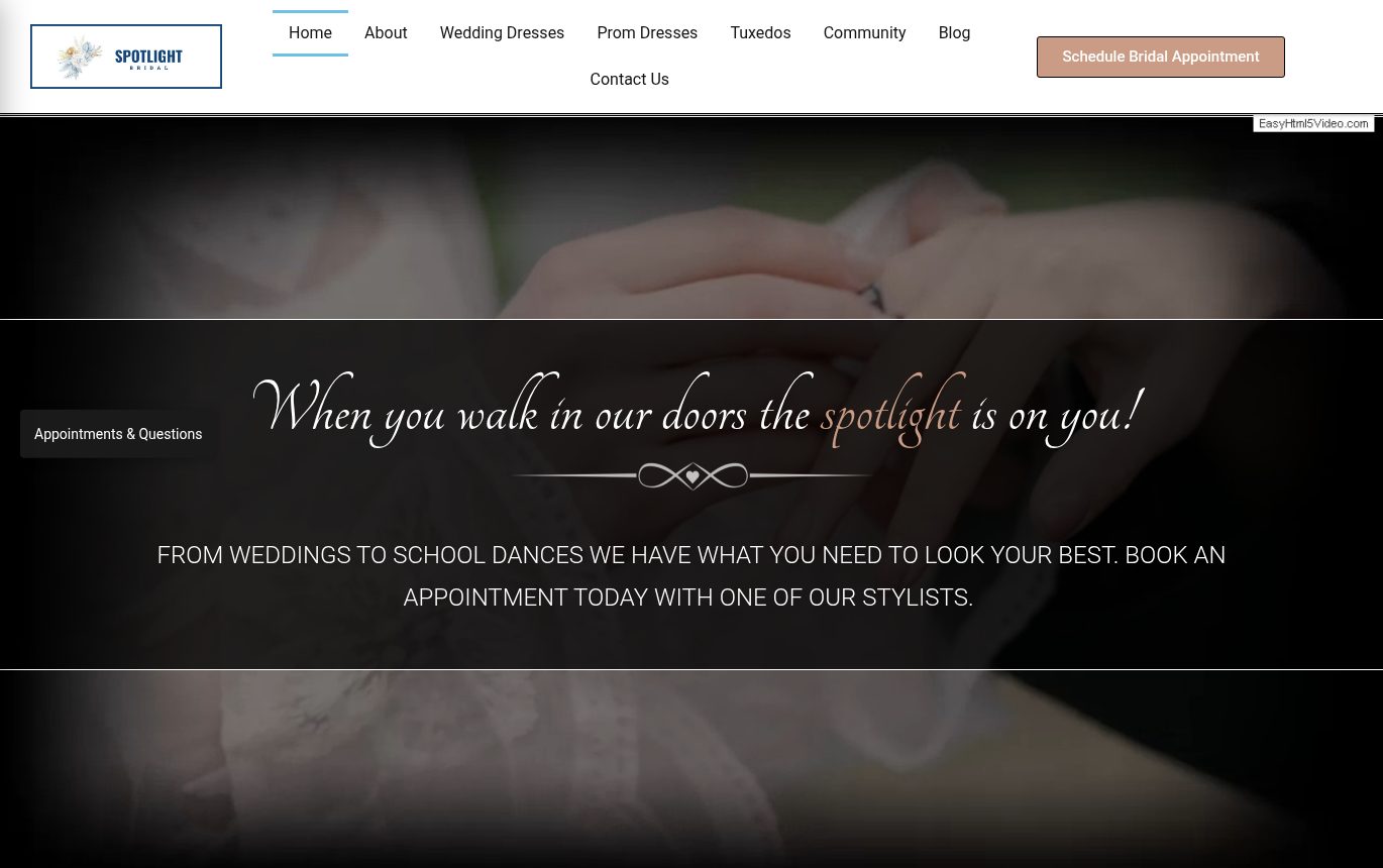 Screenshot of the Spotlight Bridal website