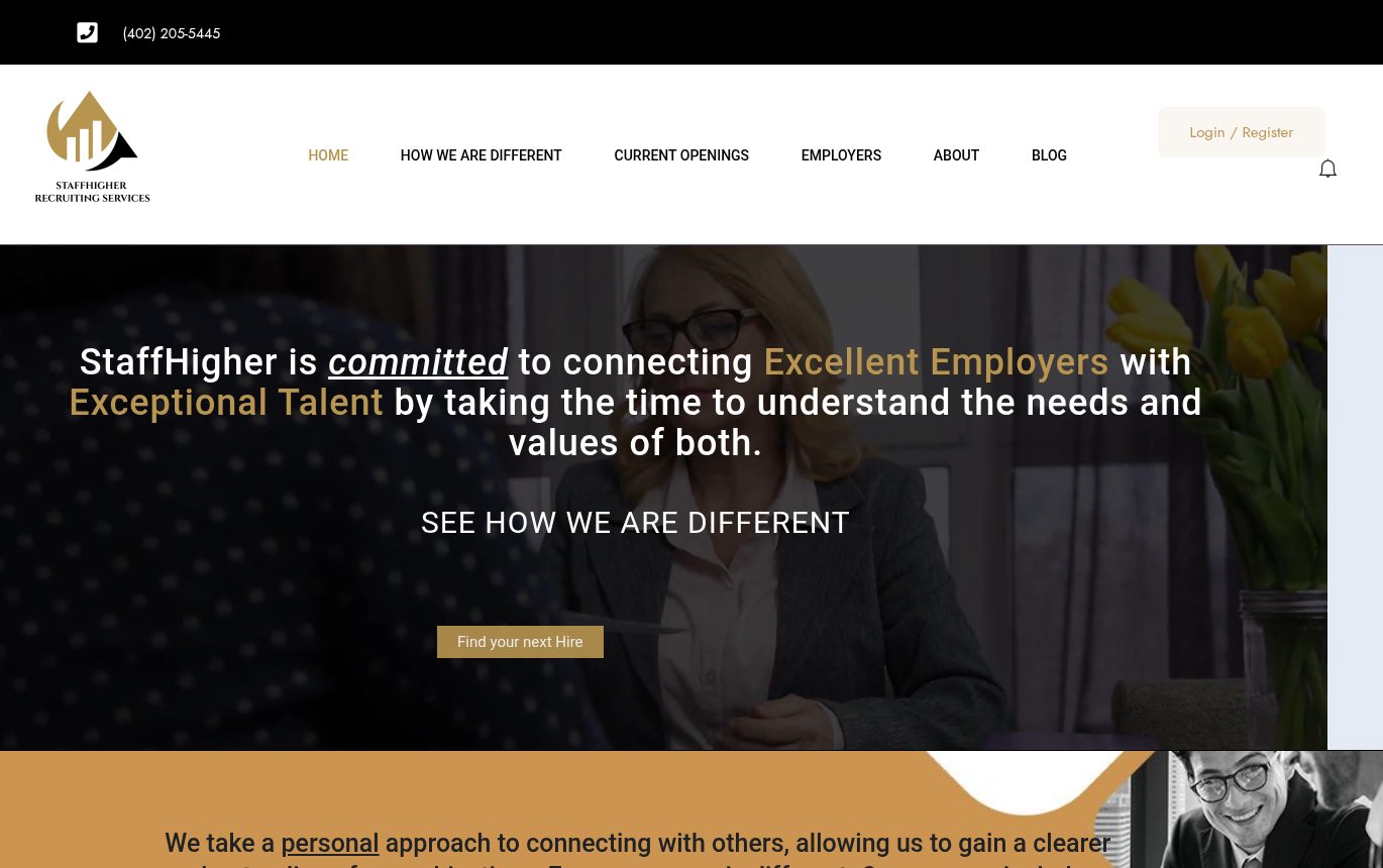 Screenshot of the StaffHigher Group website