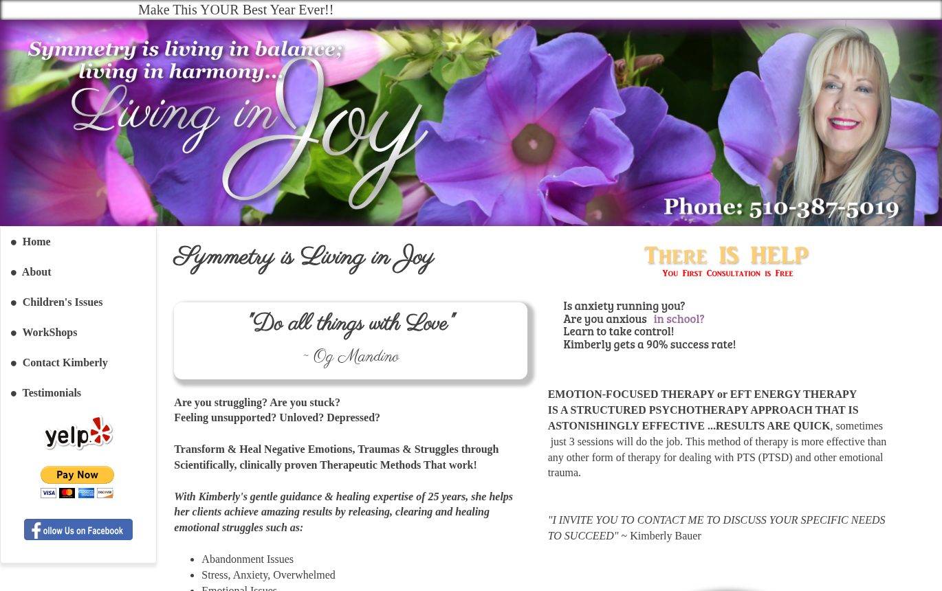 Screenshot of the Symmetry Whole Life Healing website