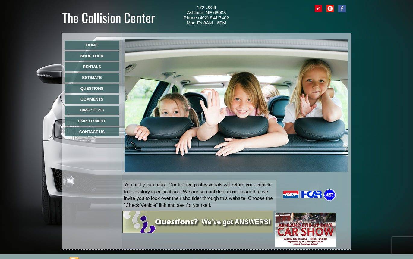 Screenshot of the The Collision Center website