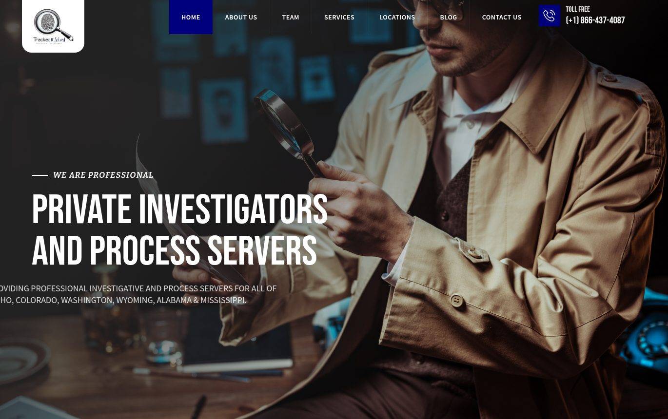 Screenshot of the Tracked N Solved Investigation Agency website