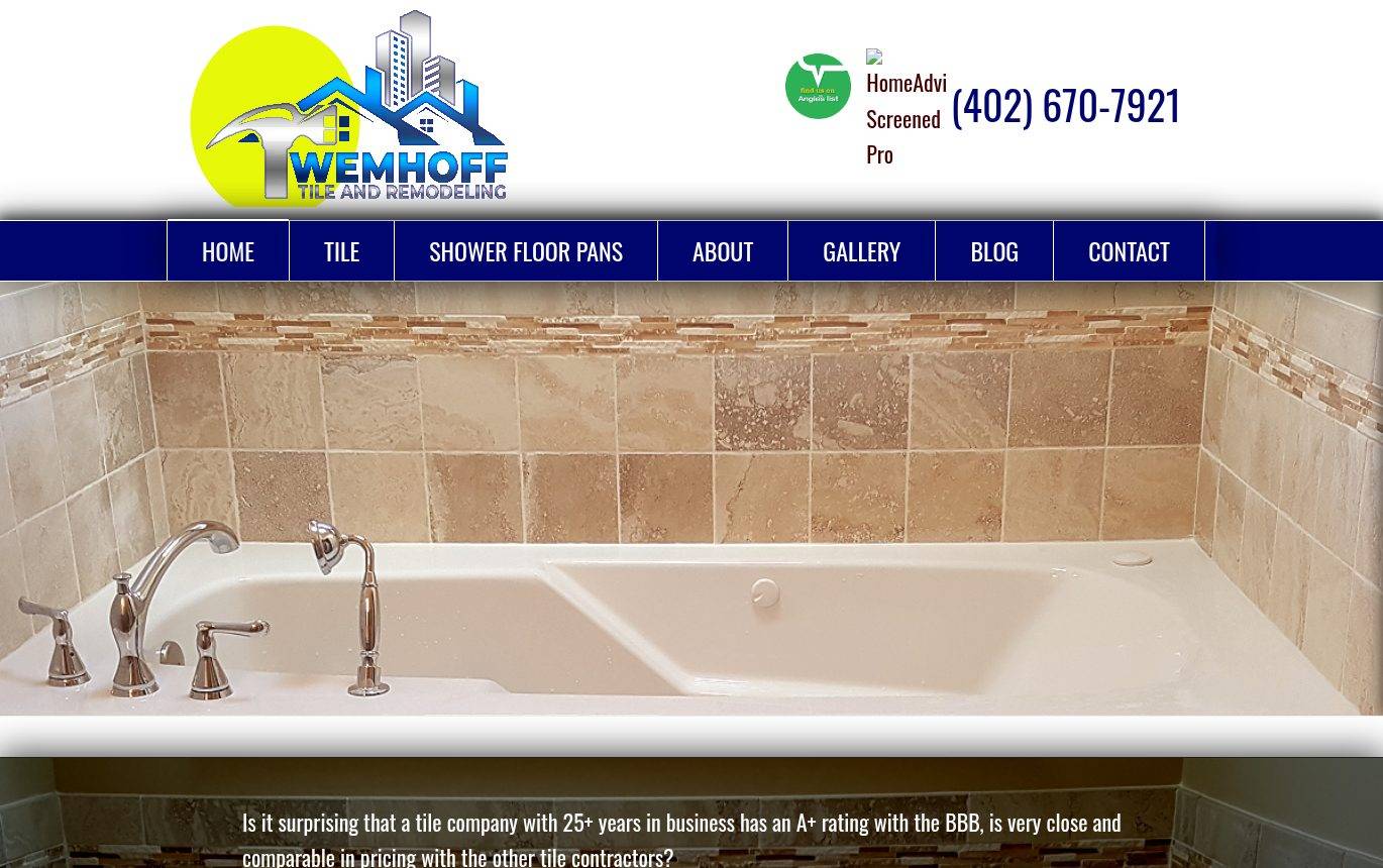 Screenshot of the Wemhoff Tile and Remodeling, Inc. website