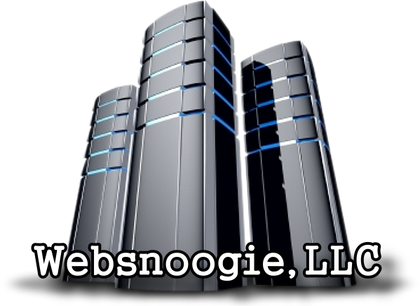 Websnoogie, LLC logo: three black server towers with blue lights above the company name